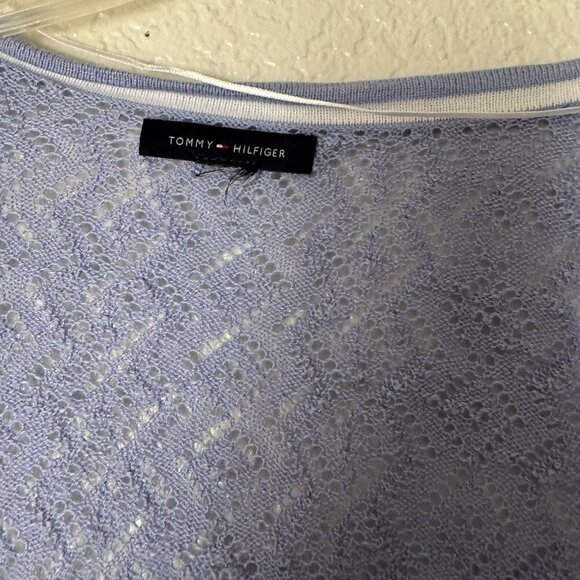 ☀️ TOMMY HILFIGER Y2K Purple Knit Crochet Crop Cardigan Sweater Pointelle Cute - Picture 4 of 5